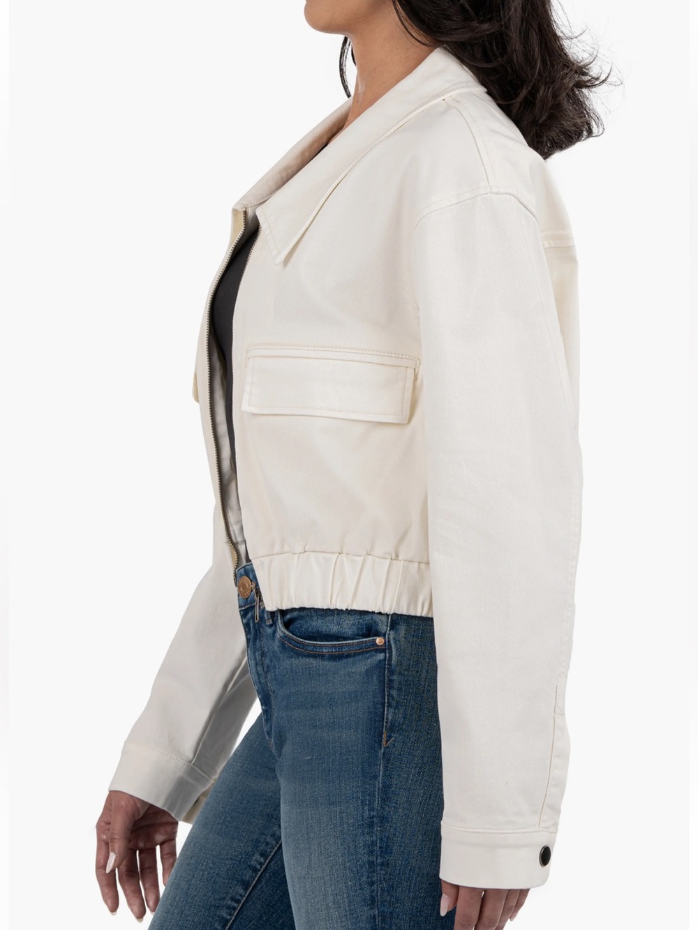 Kut From The Kloth Off White Denim Bomber Jacket Cropped Size Medium